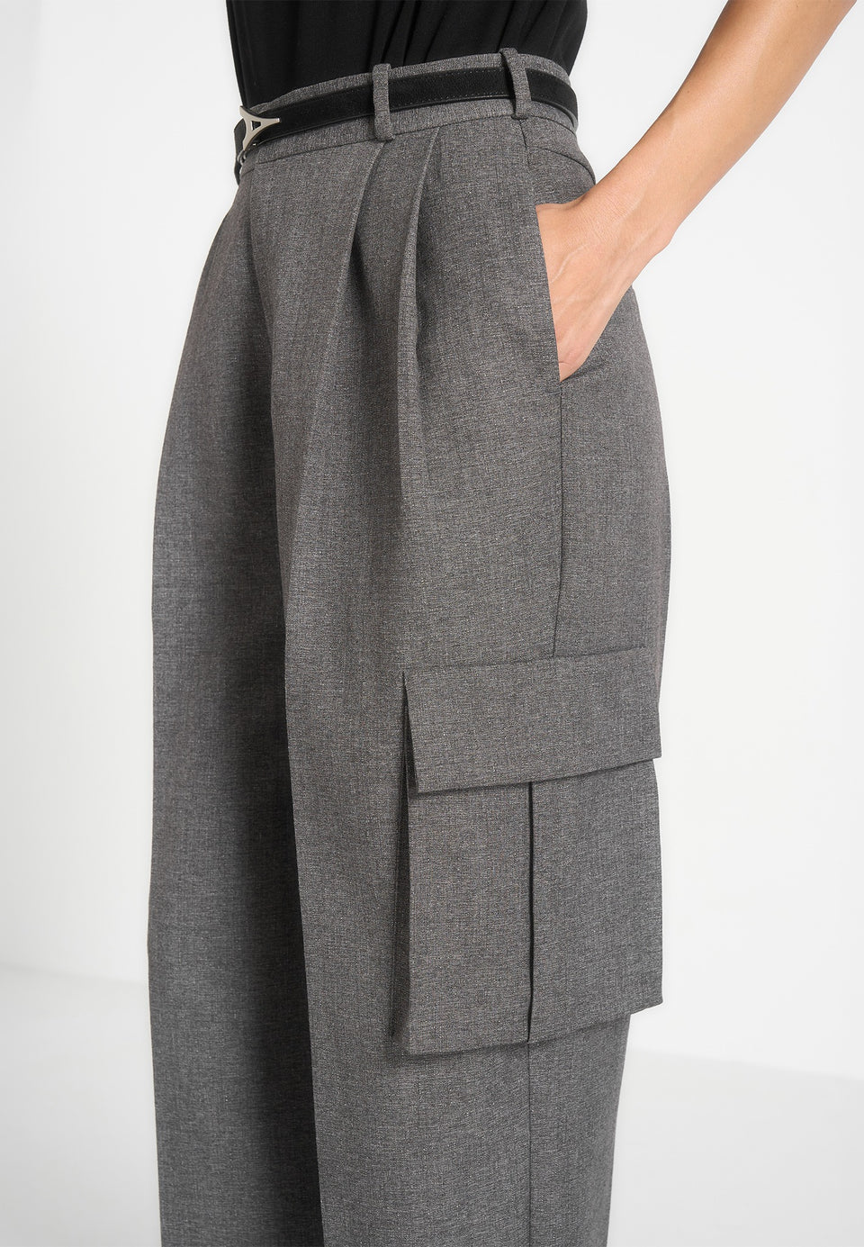 Danielle - Tailored Pleated Cargo Trousers - Grey Marl