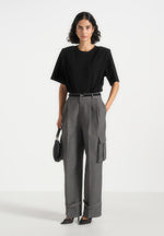 Danielle - Tailored Pleated Cargo Trousers - Grey Marl