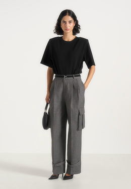 Danielle - Tailored Pleated Cargo Trousers - Grey Marl
