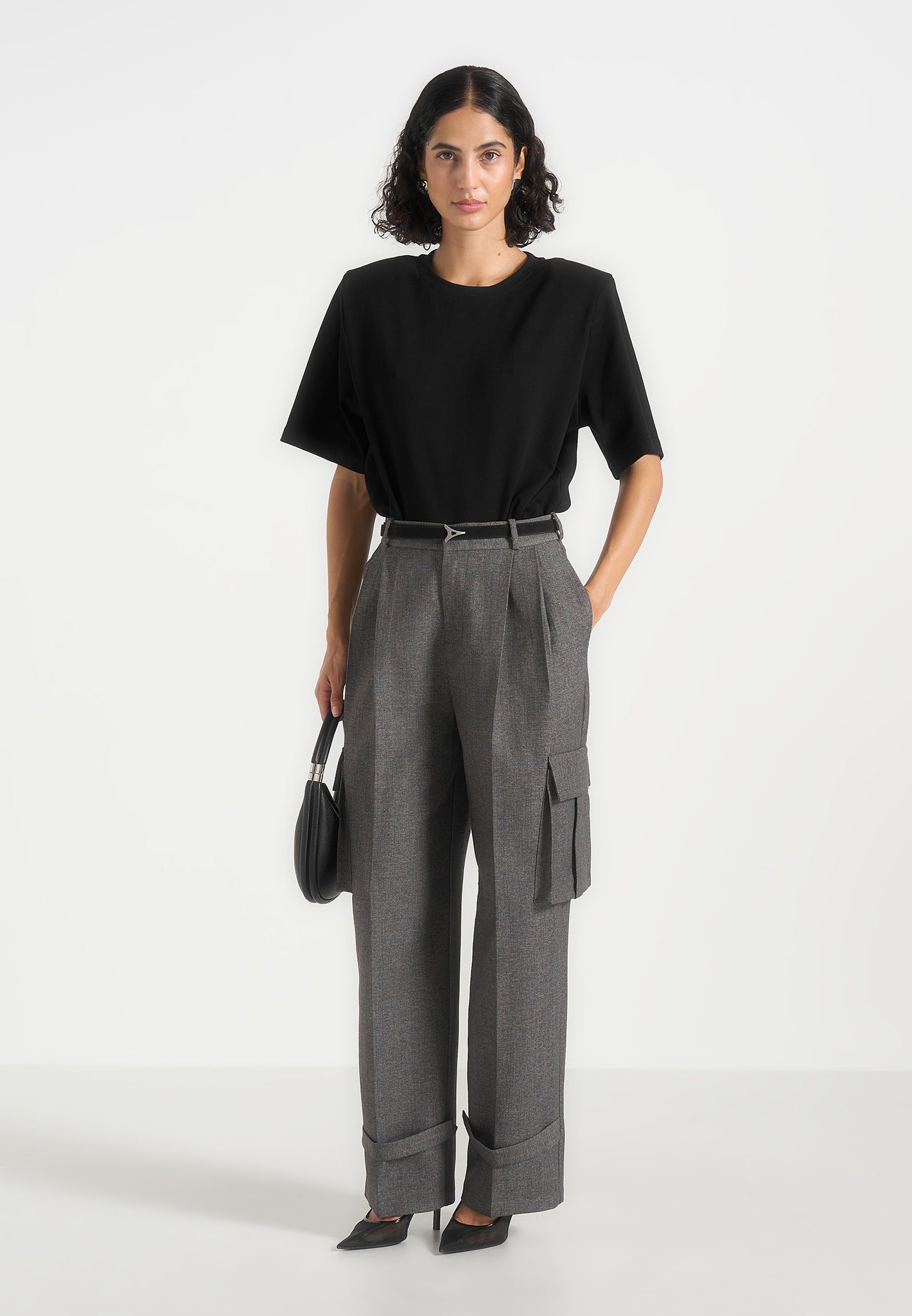 Danielle - Tailored Pleated Cargo Trousers - Grey Marl
