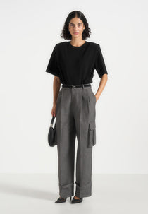 Danielle - Tailored Pleated Cargo Trousers - Grey Marl