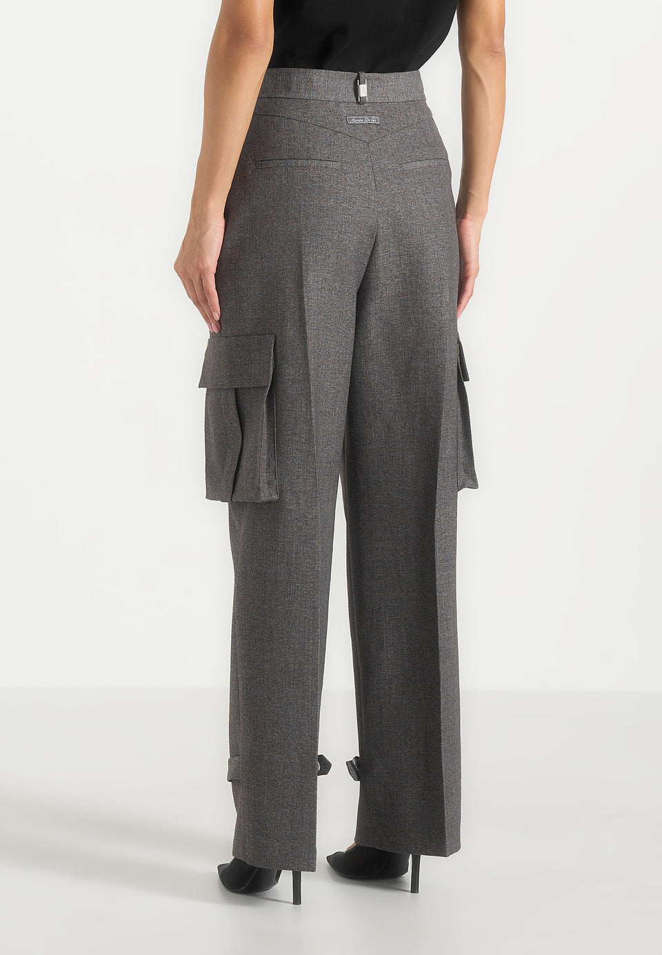 Danielle - Tailored Pleated Cargo Trousers - Grey Marl