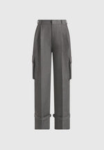 Danielle - Tailored Pleated Cargo Trousers - Grey Marl