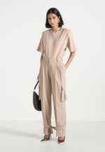 Danielle - Tailored Pleated Cargo Trousers - Beige