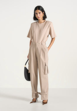 Danielle - Tailored Pleated Cargo Trousers - Beige