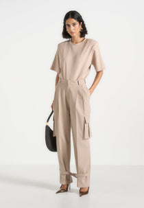 Danielle - Tailored Pleated Cargo Trousers - Beige