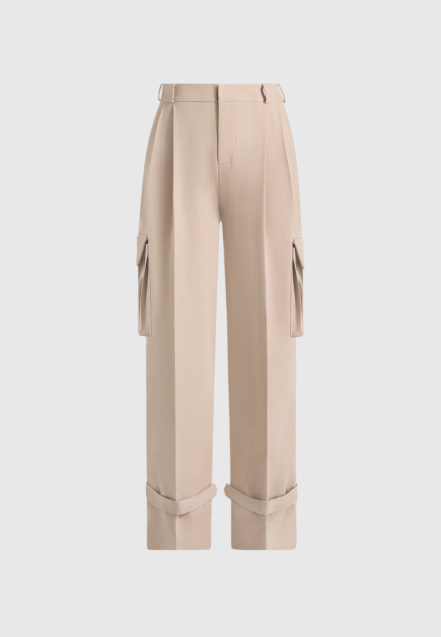 Danielle - Tailored Pleated Cargo Trousers - Beige