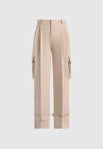 Danielle - Tailored Pleated Cargo Trousers - Beige