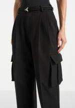 Danielle - Tailored Pleated Cargo Trousers - Black