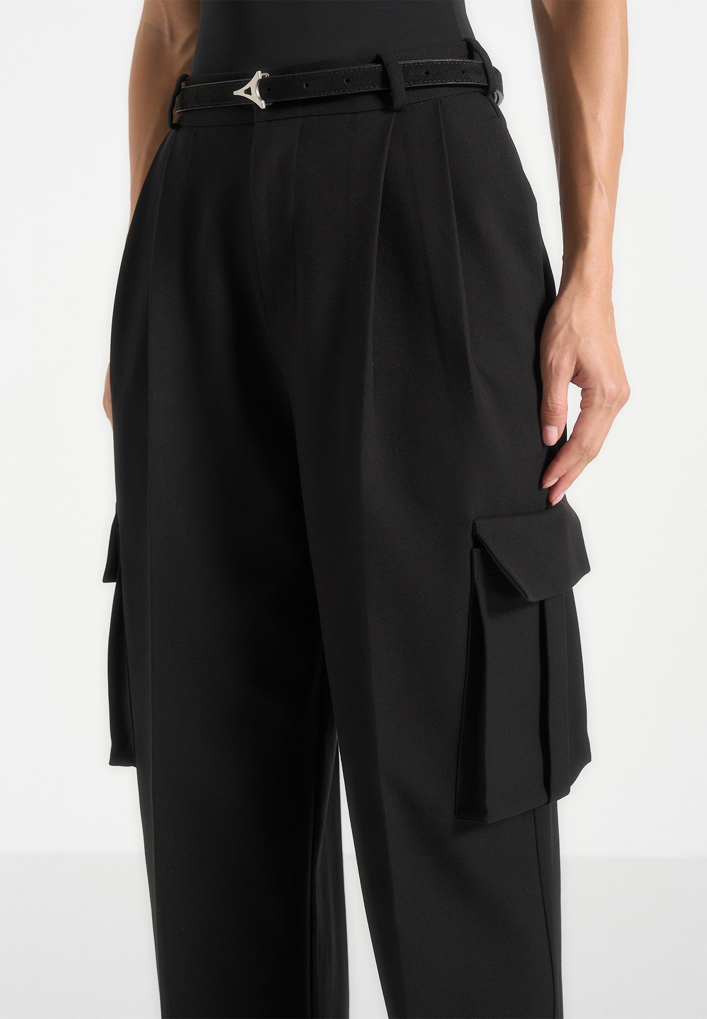 Danielle - Tailored Pleated Cargo Trousers - Black