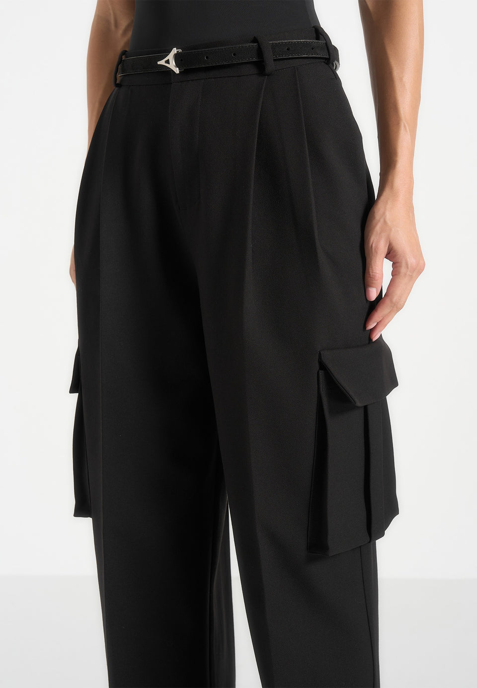 Danielle - Tailored Pleated Cargo Trousers - Black