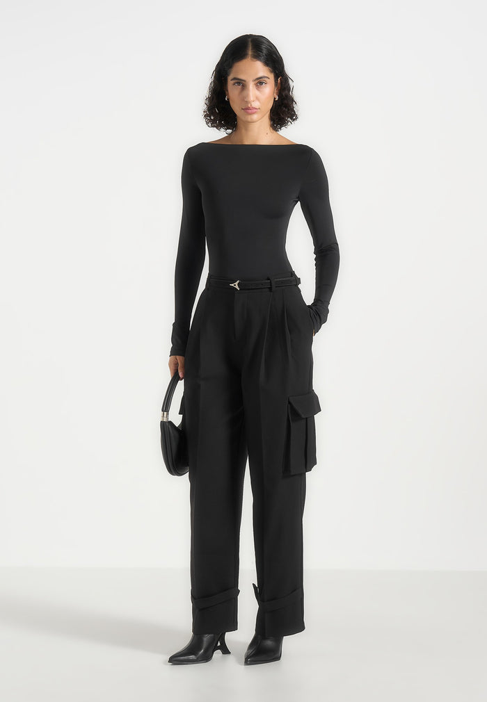 Danielle - Tailored Pleated Cargo Trousers - Black