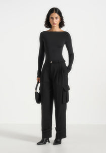 Danielle - Tailored Pleated Cargo Trousers - Black