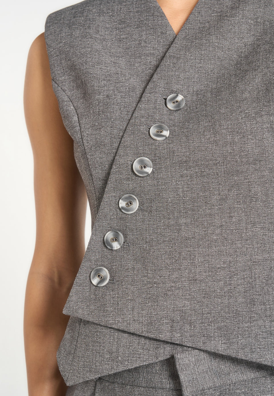 Laurence - Tailored Asym Wrap Waistcoat - Grey Marl
