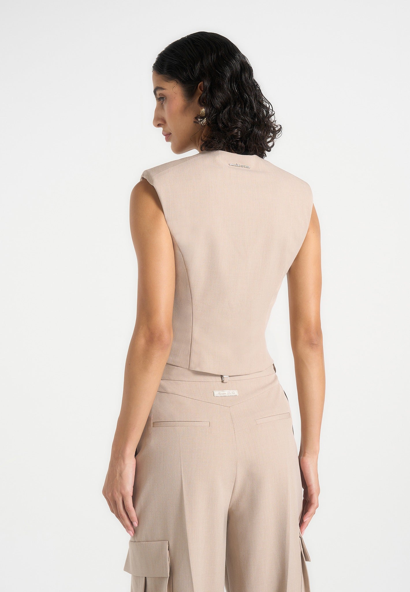 Laurence - Tailored Asym Wrap Waistcoat - Beige