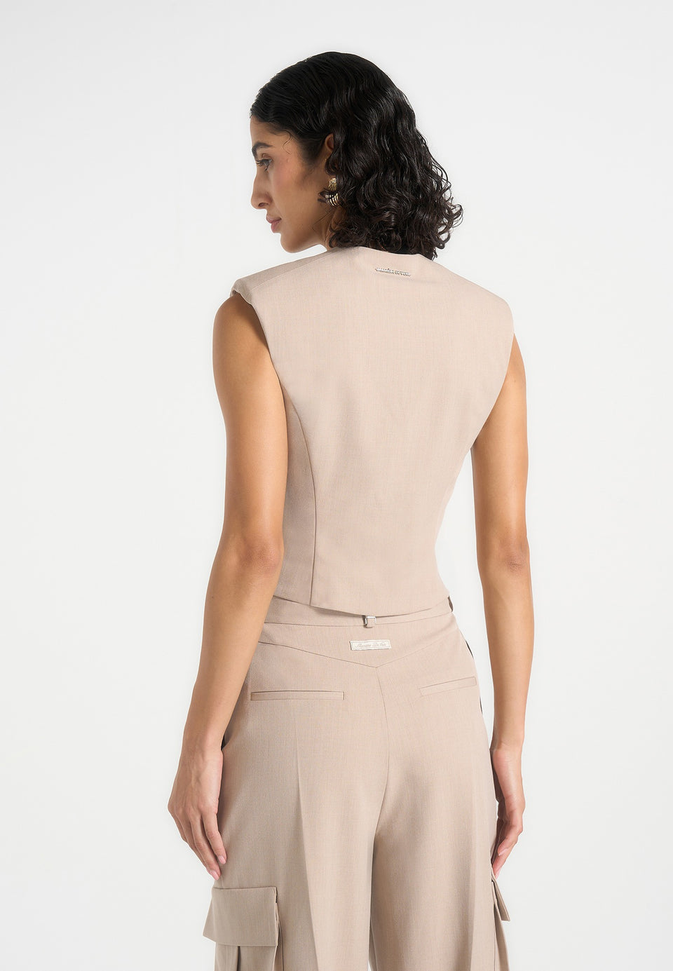 Laurence - Tailored Asym Wrap Waistcoat - Beige