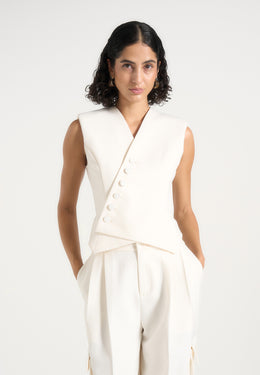 Laurence - Tailored Asym Wrap Waistcoat - Off White