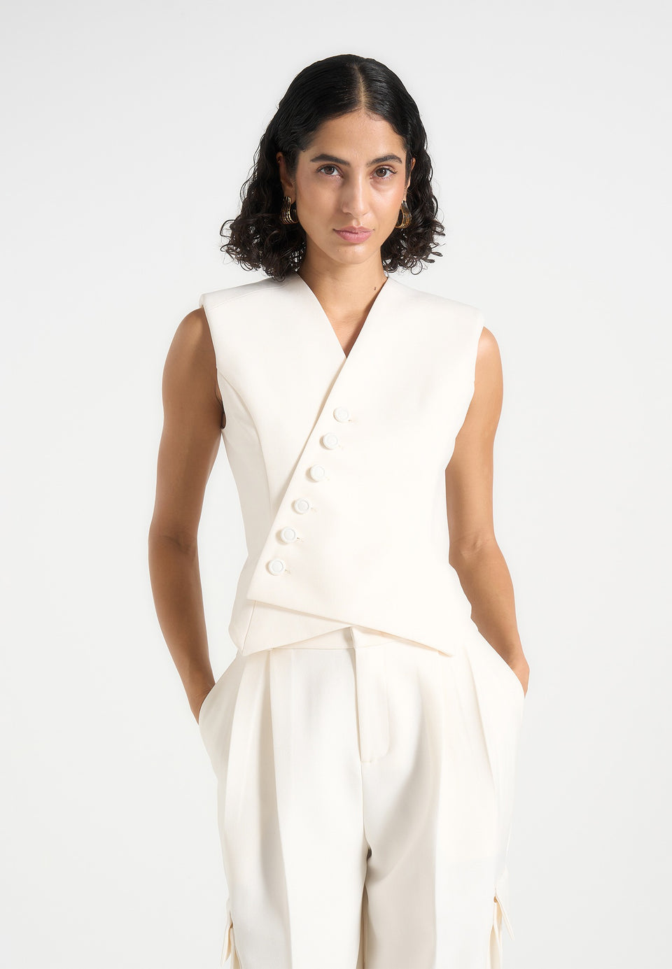 Laurence - Tailored Asym Wrap Waistcoat - Off White