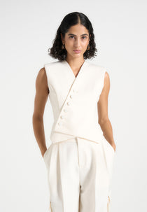 Laurence - Tailored Asym Wrap Waistcoat - Off White