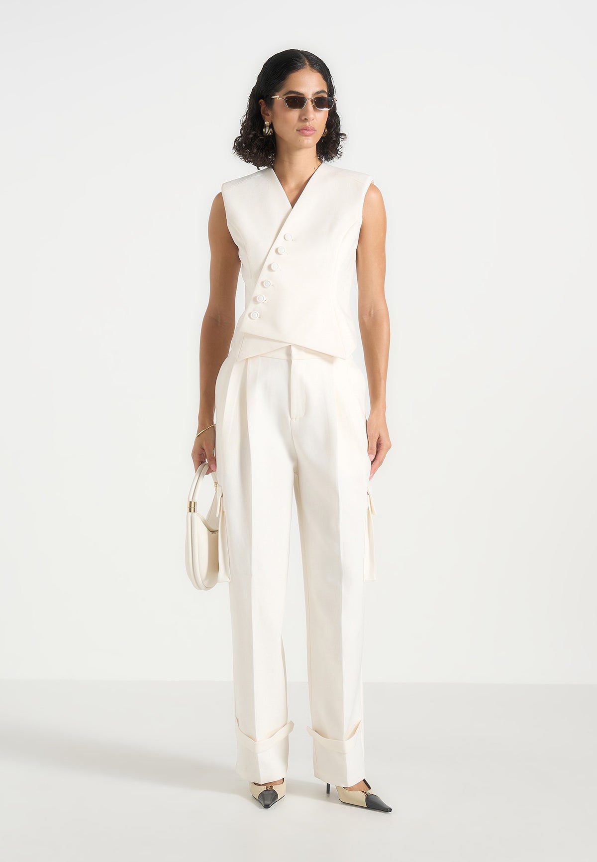 Laurence - Tailored Asym Wrap Waistcoat - Off White