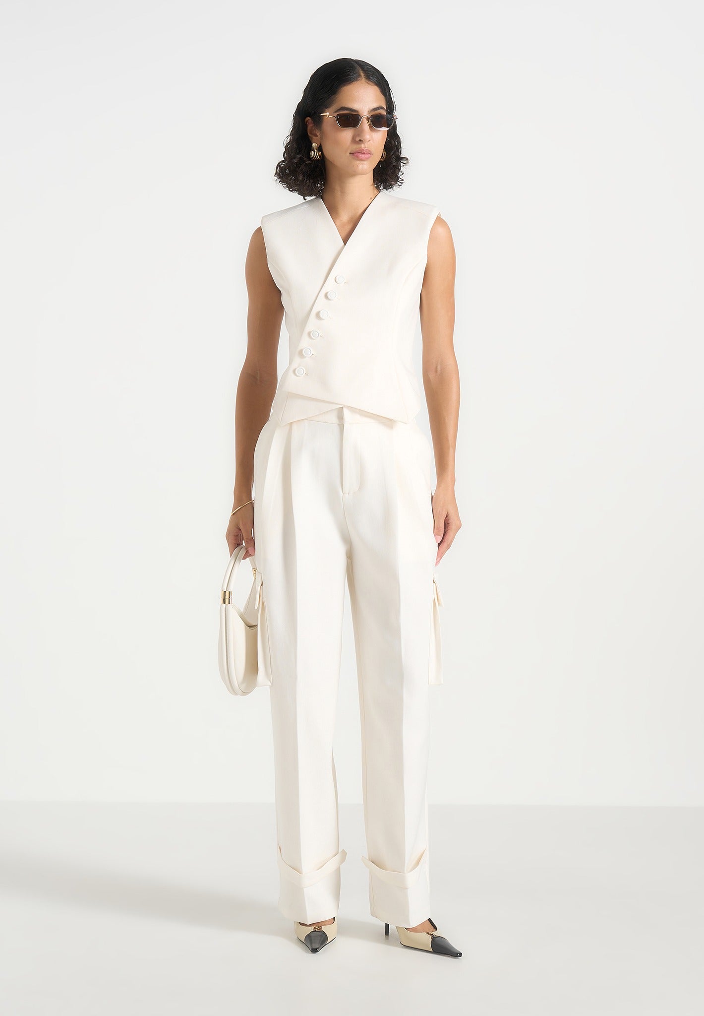 Laurence - Tailored Asym Wrap Waistcoat - Off White