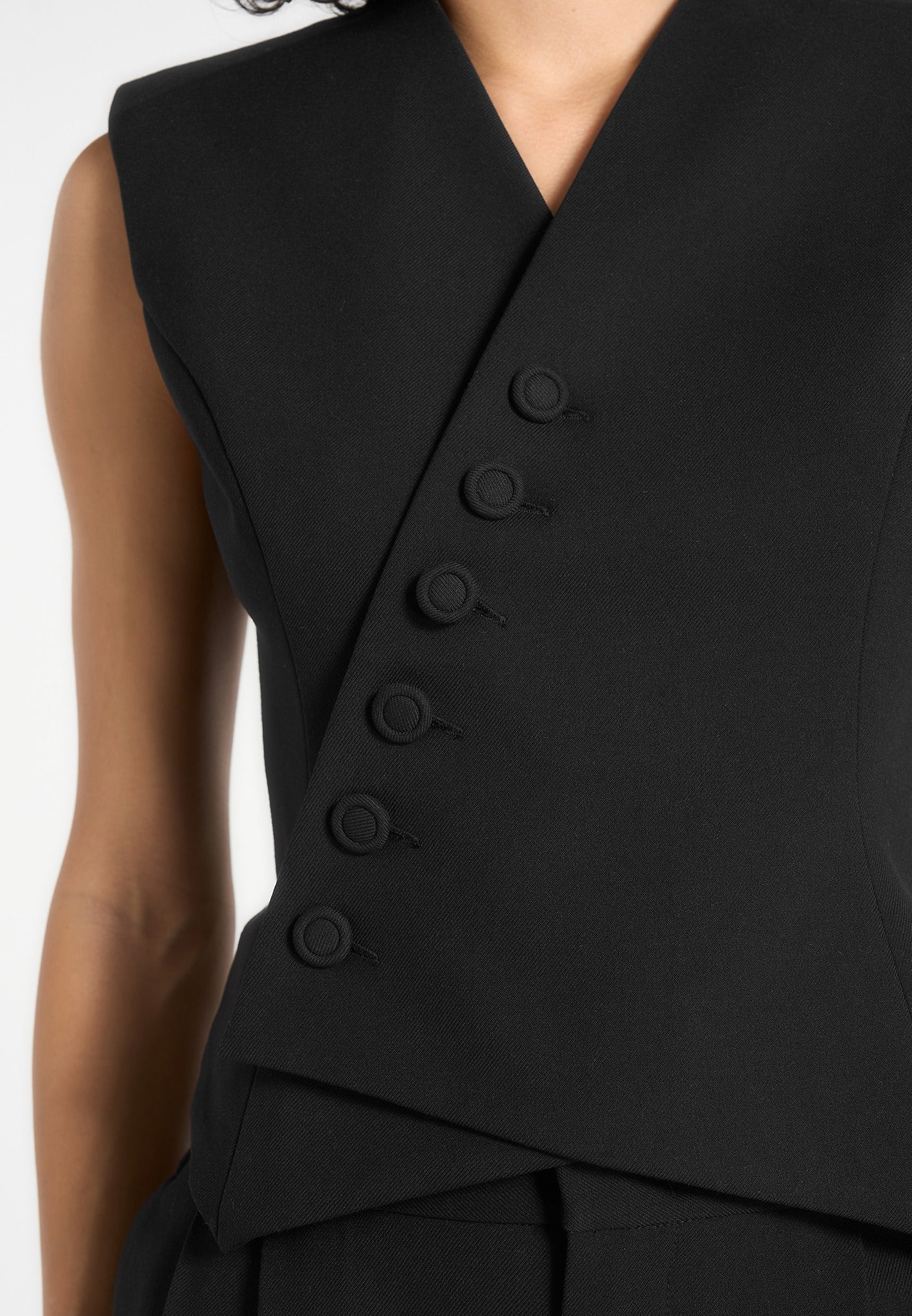 Laurence -  Tailored Asym Wrap Waistcoat - Black