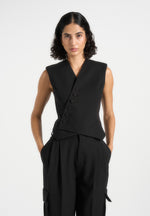 Laurence -  Tailored Asym Wrap Waistcoat - Black
