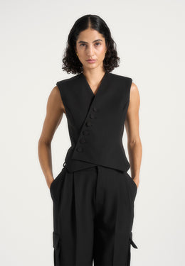 Laurence - Tailored Asym Wrap Waistcoat - Black