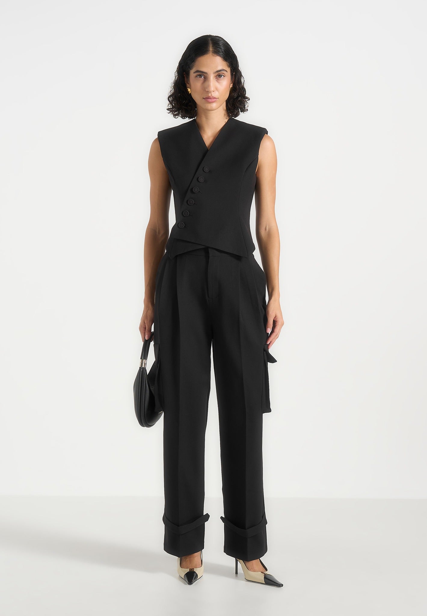 Laurence -  Tailored Asym Wrap Waistcoat - Black