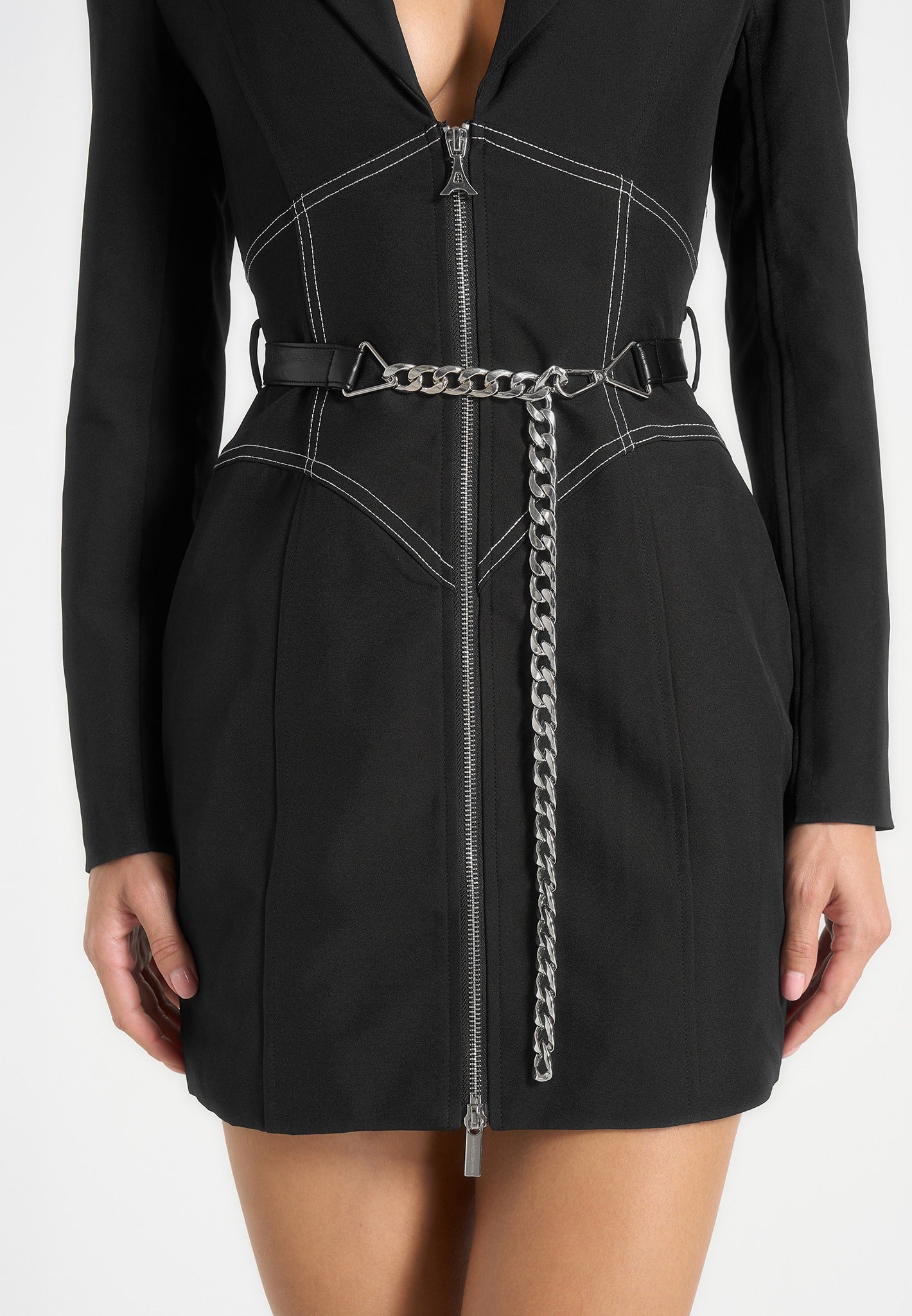 Corset Blazer Dress with Chain - Black