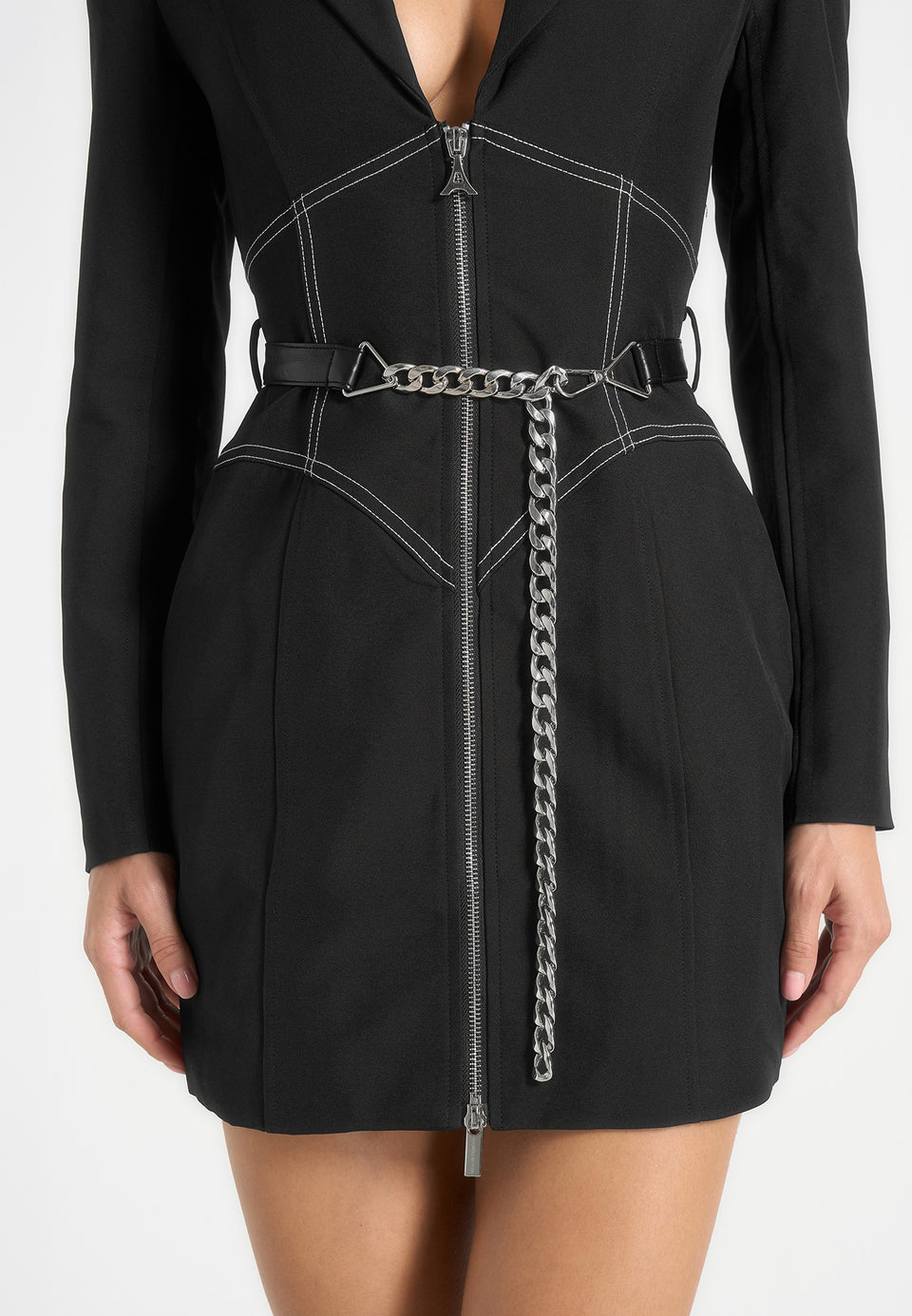 Corset Blazer Dress with Chain - Black