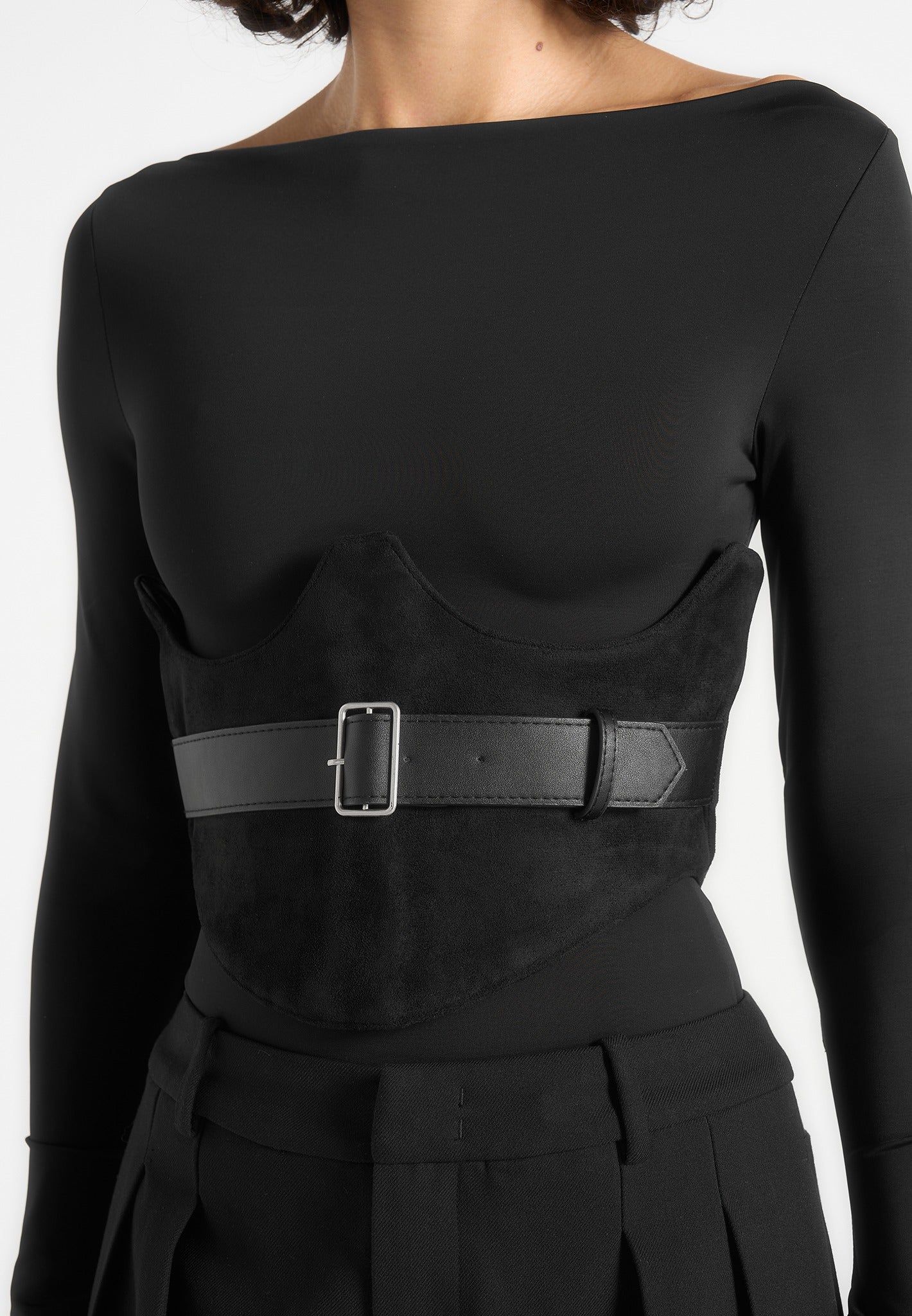 Chloe - Suede Corset with Belt - Black