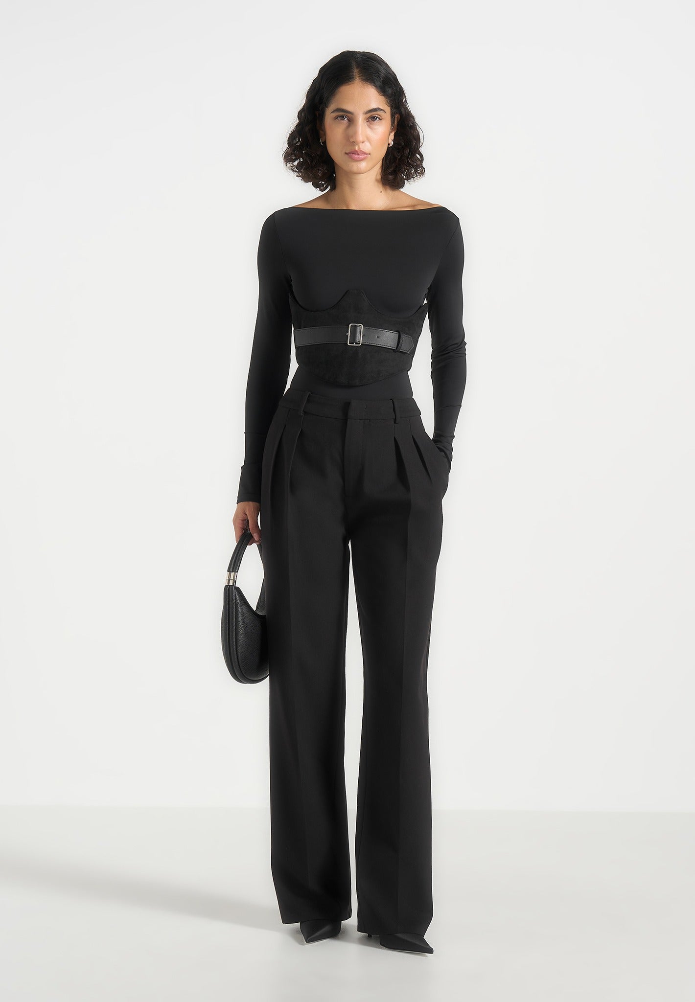 Chloe - Suede Corset with Belt - Black