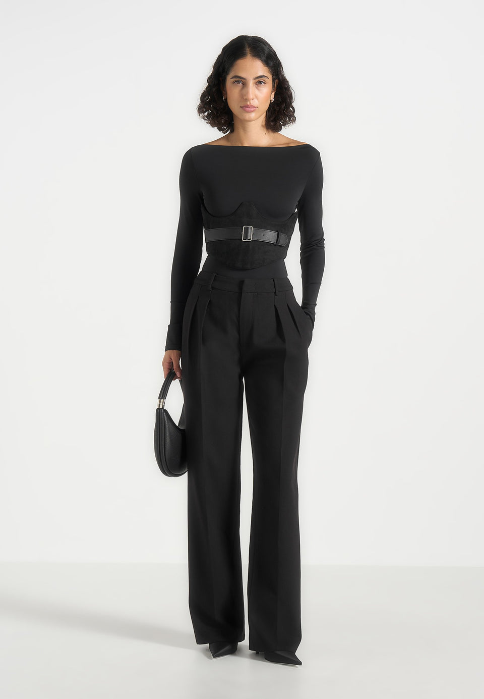 Chloe - Suede Corset with Belt - Black