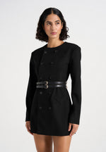 Sierra - Double Breasted Belted Blazer Dress - Black