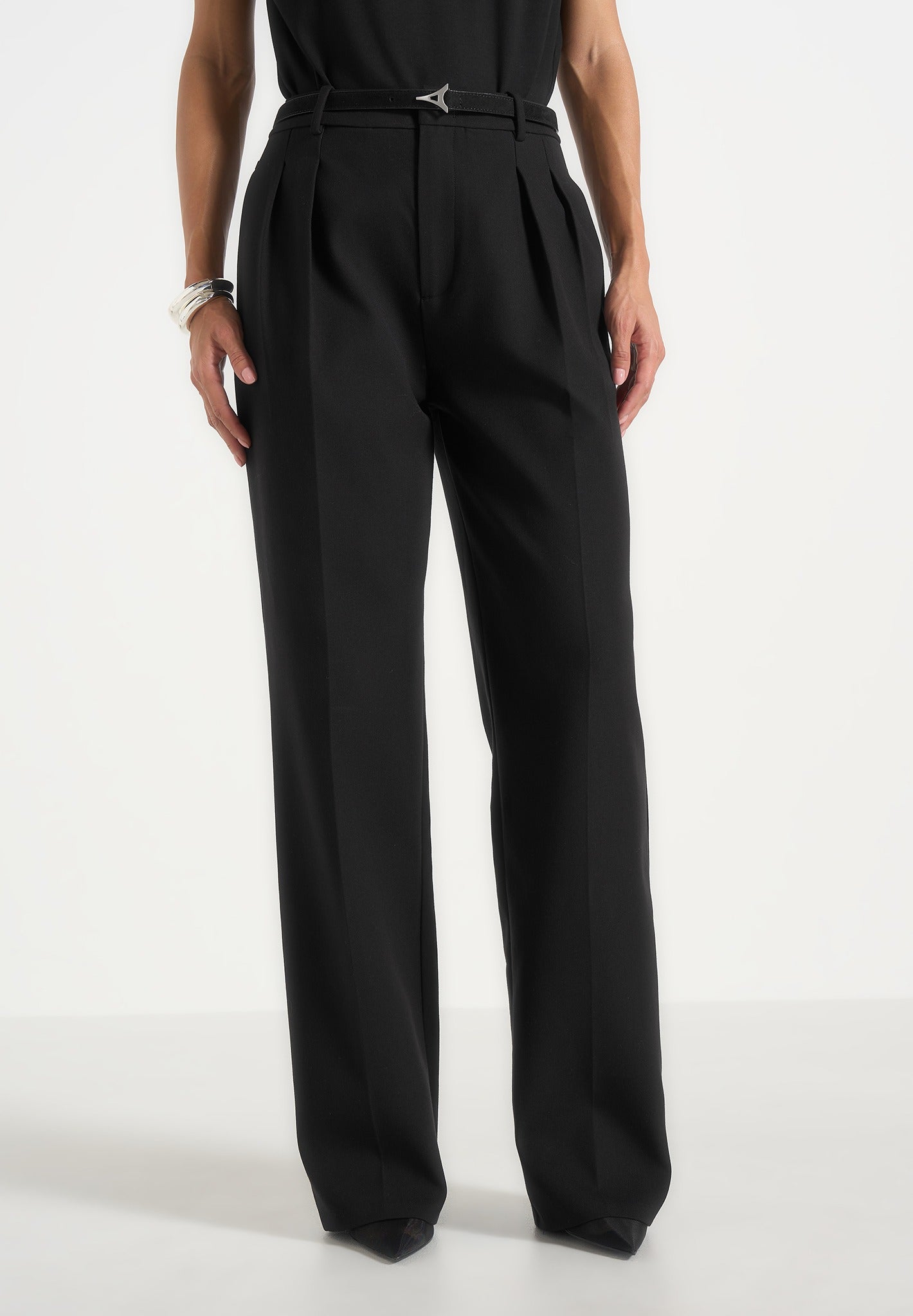 Julie - Tailored Twin Pleat Trousers - Black