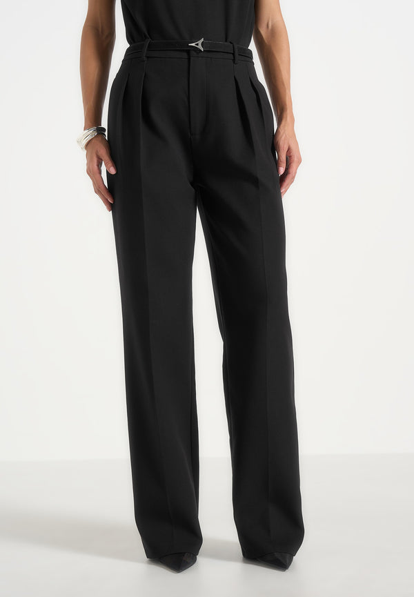 Julie - Tailored Twin Pleat Trousers - Black
