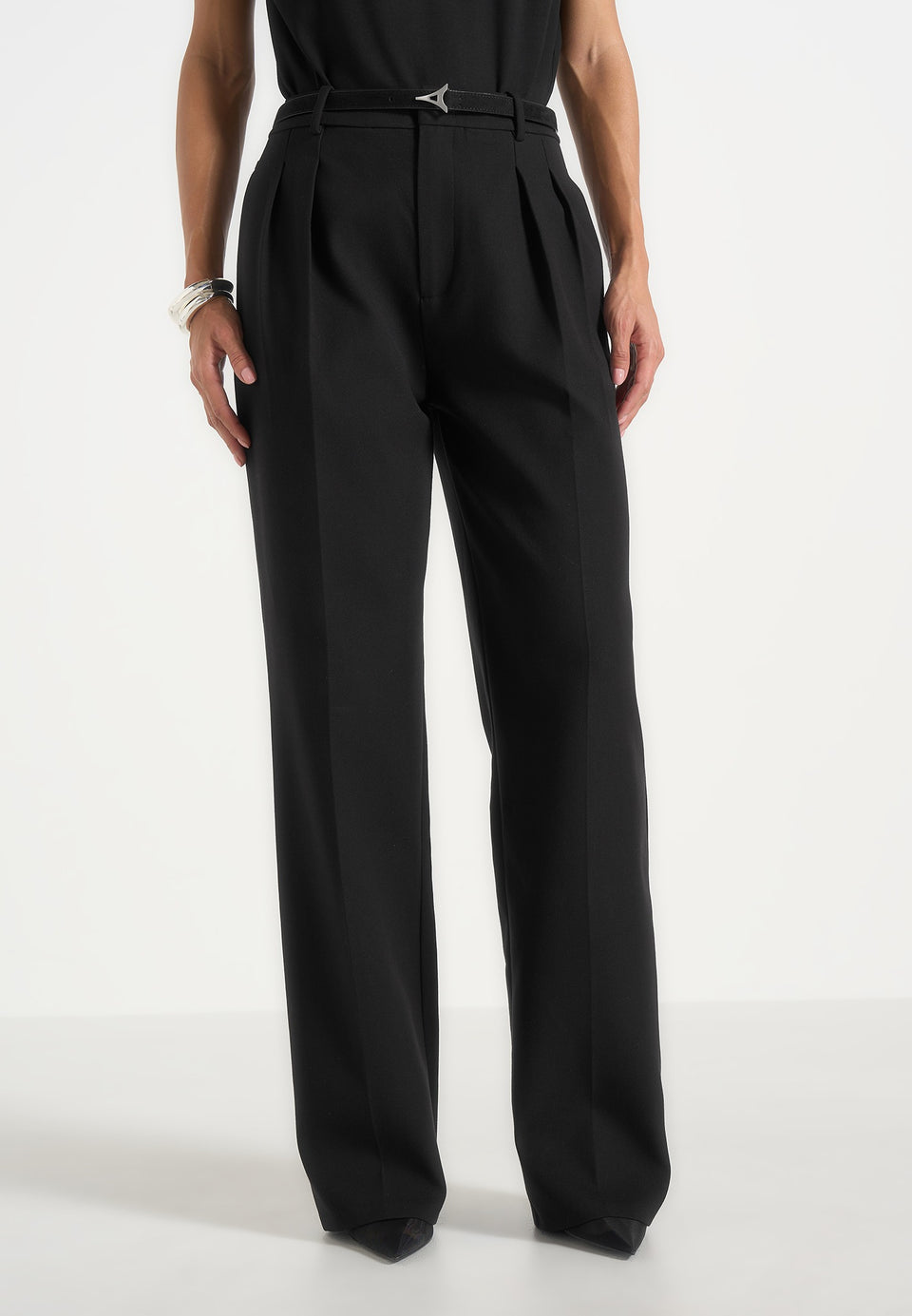 Julie - Tailored Twin Pleat Trousers - Black