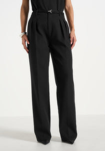 Julie - Tailored Twin Pleat Trousers - Black