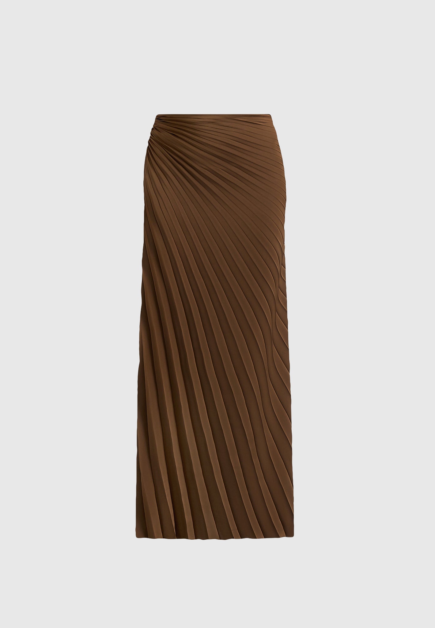 Fiona - Satin Fan Pleat Maxi Skirt - Brown