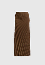 Fiona - Satin Fan Pleat Maxi Skirt - Brown