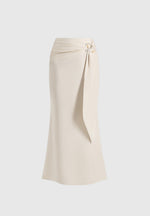 Holly - Linen Asymmetric Wrap Tie Maxi Skirt - Natural