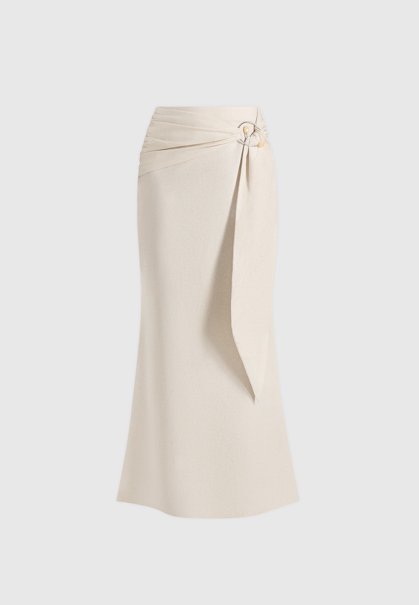 Holly - Linen Asymmetric Wrap Tie Maxi Skirt - Natural