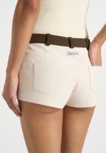 Verity - Contrast Waist Linen Mini Shorts - Natural