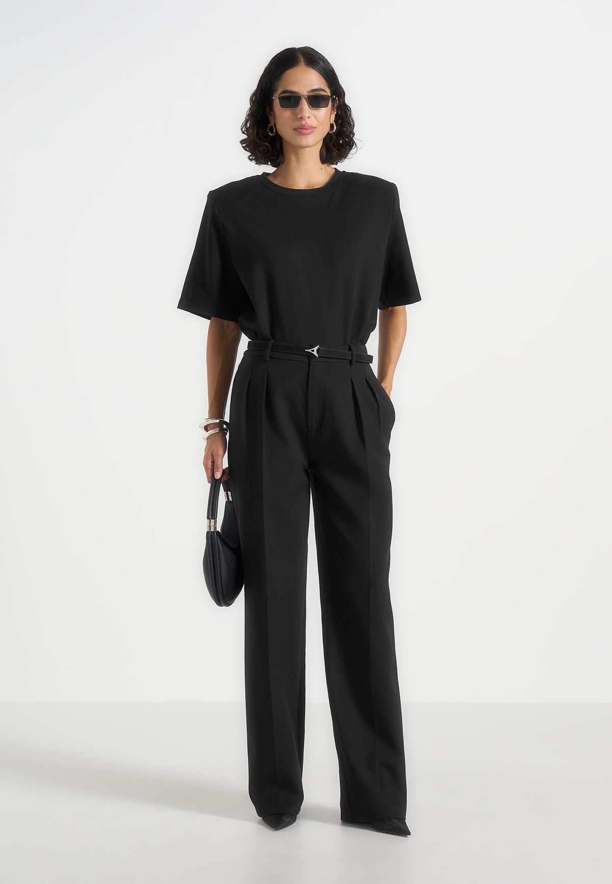 BS002 - Wide Shoulder Bodysuit T-Shirt - Black