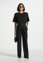 BS002 - Wide Shoulder Bodysuit T-Shirt - Black