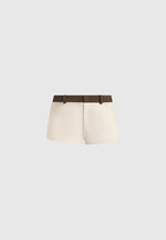 Verity - Contrast Waist Linen Mini Shorts - Natural