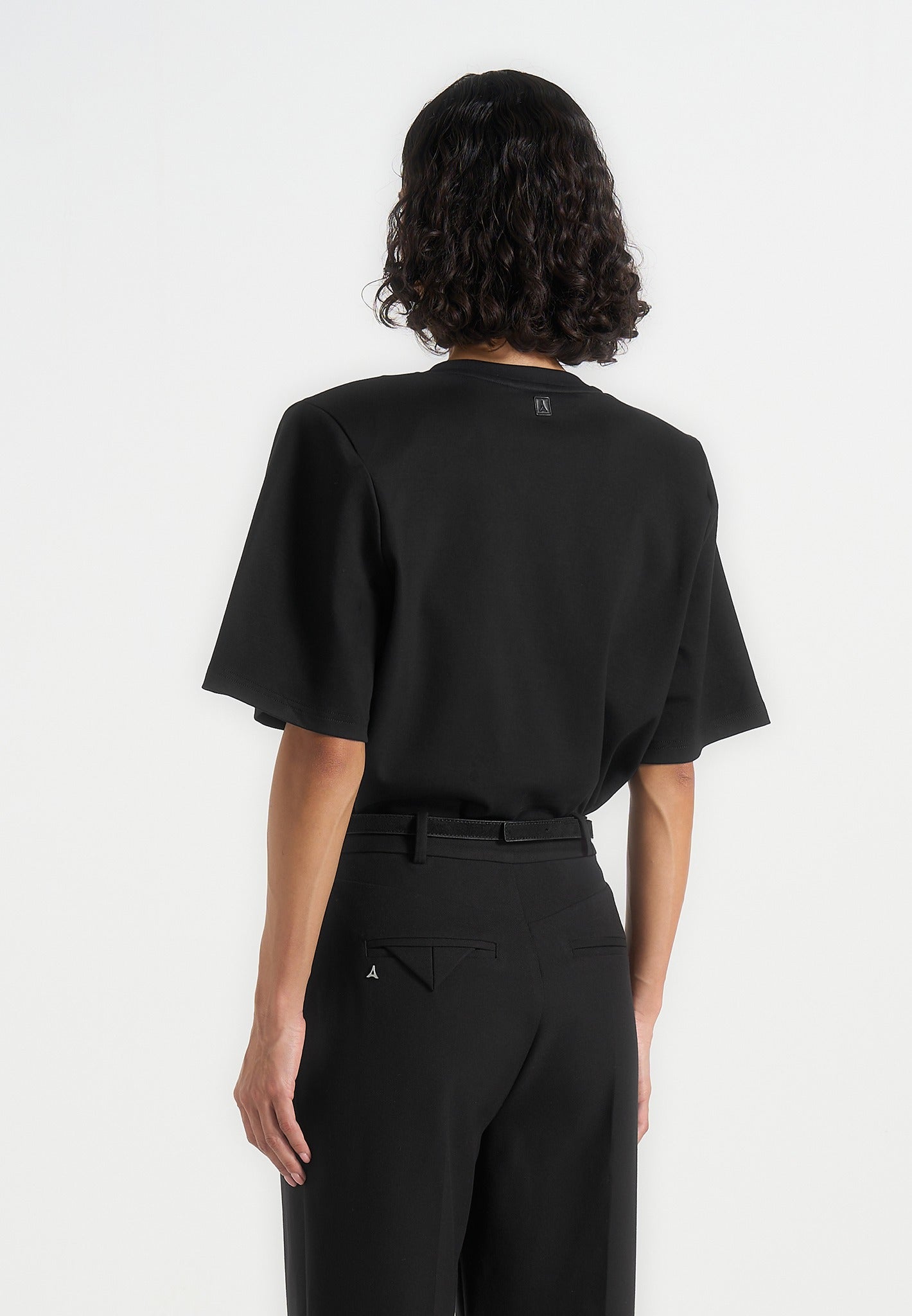 BS002 - Wide Shoulder Bodysuit T-Shirt - Black