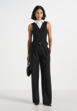 Irene - Collar Detail Cinched Waistcoat - Black/White