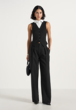 Irene - Collar Detail Cinched Waistcoat - Black/White